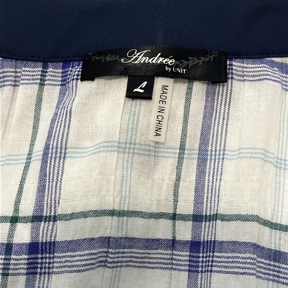 Andree by Unit Size L Top Shirt Plaid Button Up Embroidered Long Sleeve - Picture 4 of 5